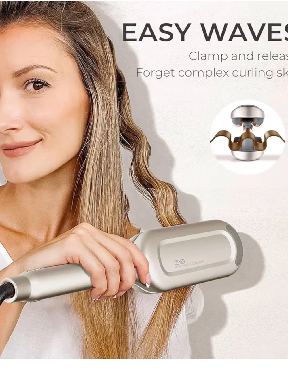 TYMO ROVY Beach Waves / Crimper / Curling Iron - Gold - HC507G 1.25 in orig $70
